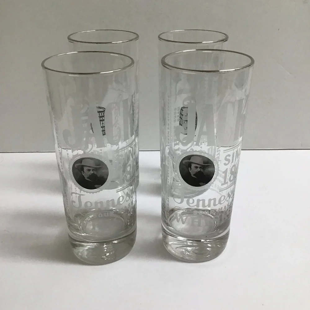 Jack Daniels Whiskey 4 Highball Tumbler Glasses Tall Boy 10 oz Old No. 7 Bar USA